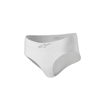 White Grand Prix Racewear racing briefs with Alpinestars logo, designed for motorsport safety and comfort.