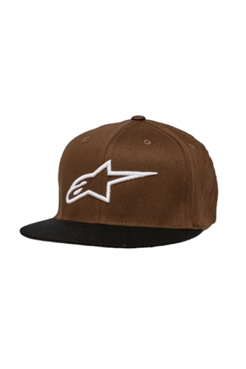 Brown Grand Prix Racewear cap with white logo, adjustable strap, and flat brim, ideal for motorsport enthusiasts and racing fans.