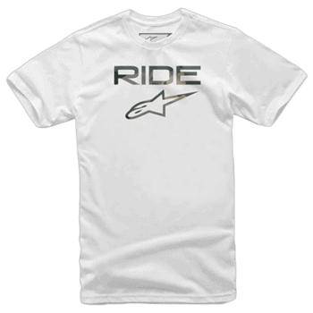 White Grand Prix Racewear T-shirt with 'RIDE' and star logo, ideal for motorsport enthusiasts and racers.