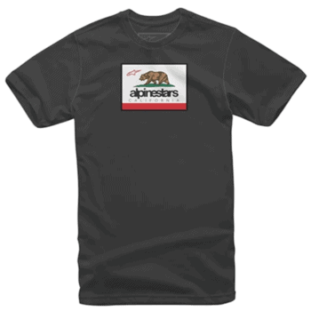 Black Grand Prix Racewear T-shirt featuring the ApineStars California logo with a bear graphic and red accents.