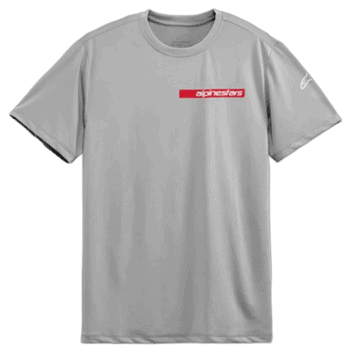 Grey Grand Prix Racewear T-shirt with Alpinestars logo in red and white, designed for motorsport enthusiasts and racers.