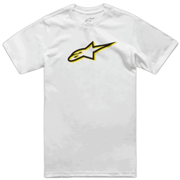 White Grand Prix Racewear T-shirt with black and yellow logo, ideal for motorsport enthusiasts and racers.