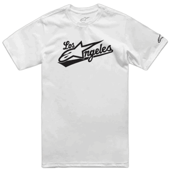 White T-shirt with Los Angeles logo in black, featuring a stylised star and bold text, ideal for motorsport fans and racewear enthusiasts.