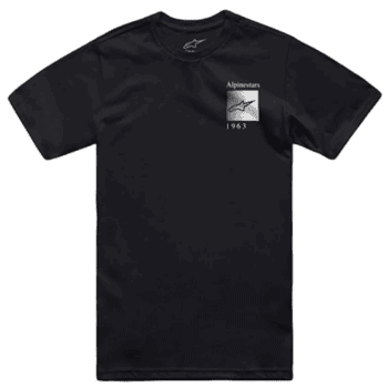 Black Grand Prix Racewear T-shirt with Alpinestars logo and 1963 text, designed for motorsport enthusiasts.