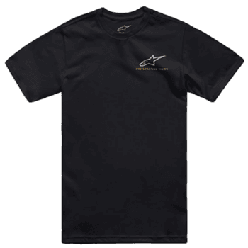 Black Grand Prix Racewear T-shirt with Alpinestars logo and 'One Goal, One Vision' slogan for motorsport enthusiasts.