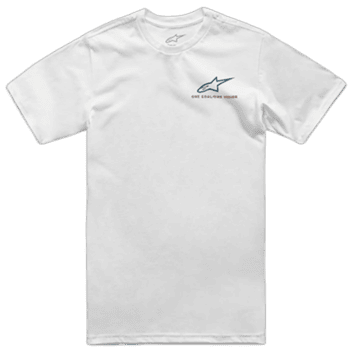 White Grand Prix Racewear T-shirt with Alpinestars logo and slogan, ideal for motorsport enthusiasts and racers.