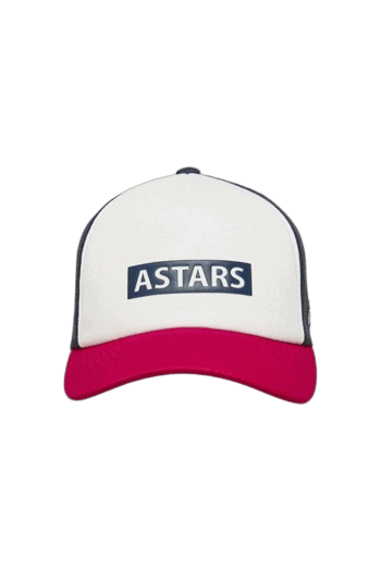 White and pink Grand Prix Racewear cap with 'ASTARS' logo, ideal for motorsport enthusiasts and racers.