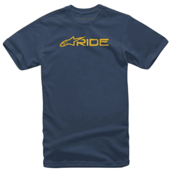 Blue Grand Prix Racewear T-shirt with yellow 'RIDE' logo, designed for motorsport enthusiasts and racers.