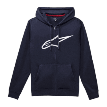 Navy blue Grand Prix Racewear hoodie with zip and logo, ideal for motorsport enthusiasts.