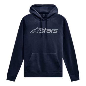Navy blue Grand Prix Racewear hoodie with Alpinestars logo, ideal for motorsport enthusiasts and racing events.