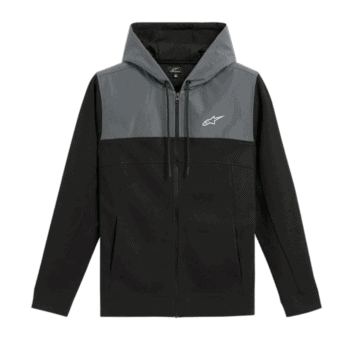 Black and grey racing hoodie with Alpinestars logo, ideal for motorsport enthusiasts and racewear fans.