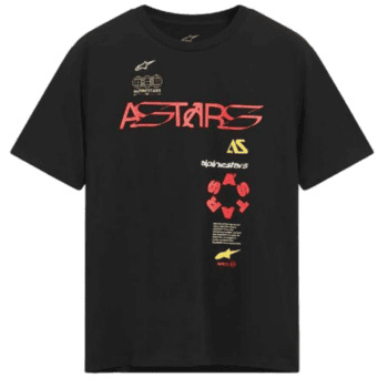 Black Grand Prix Racewear T-shirt with red and yellow graphics and logos, suitable for motorsport enthusiasts.