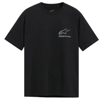 Black Grand Prix Racewear T-shirt with Alpinestars logo on the chest, designed for motorsport enthusiasts.