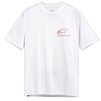 White Grand Prix Racewear T-shirt with Alpinestars logo and branding, ideal for motorsport enthusiasts and racers.