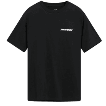 Black Grand Prix Racewear T-shirt with Astores logo, ideal for motorsport enthusiasts and racing events.