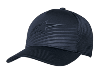 Black Alpinestars racing cap with logo and textured design, ideal for motorsport enthusiasts.