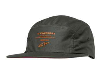 Alpinestars racing cap in dark green with orange embroidery, featuring the brand logo and 'Since 1963' text, ideal for motorsport enthusiasts.