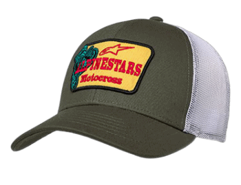 Green and white Grand Prix Racewear trucker cap with embroidered logo for motorsport enthusiasts.