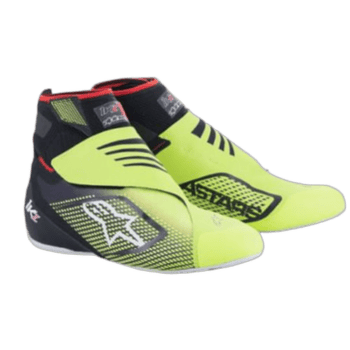 High-performance racing shoes from Grand Prix Racewear, designed for professional motorsport drivers, featuring bright yellow and black colours with advanced grip and comfort.