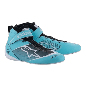 Blue Alpinestars racing shoes designed for motorsport enthusiasts and professional drivers.