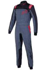 Grand Prix Racewear racing suit in blue, black, and red with Alpinestars logo, designed for motorsport safety and performance.