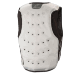 Alpinestars racing vest designed for motorsport safety and protection, featuring a white and black colour scheme with multiple ventilation holes.