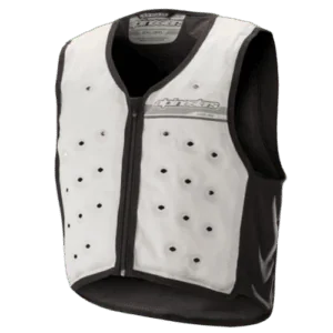 Alpinestars cooling vest designed for motorcycle racing, featuring breathable mesh and cooling technology for rider comfort and safety.