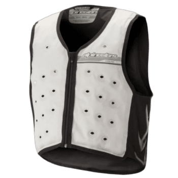 Alpinestars cooling vest designed for motorcycle racing, featuring breathable mesh and cooling technology for rider comfort and safety.