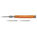 Facom AMR multiblade screwdriver with two interchangeable blades on a black background.