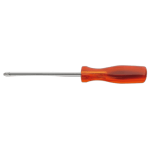 Grand Prix Racewear Phillips screwdriver with orange handle and metal shaft on black background.
