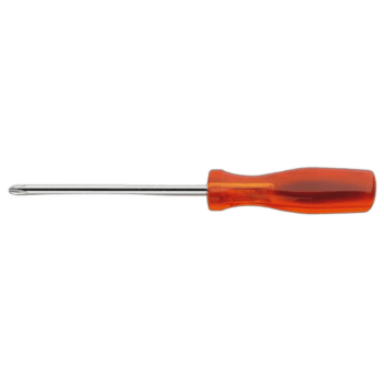 Grand Prix Racewear Phillips screwdriver with orange handle and metal shaft on black background.