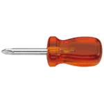 Phillips screwdriver with short blade and orange handle, ideal for precision screwdriving tasks.
