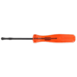 Flat-head screwdriver with an orange handle and black shaft, ideal for precision tasks and electrical work.