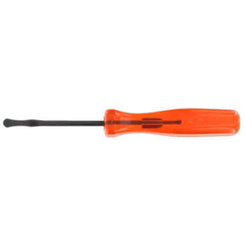 Flat-head screwdriver with an orange handle and black shaft, ideal for precision tasks and electrical work.