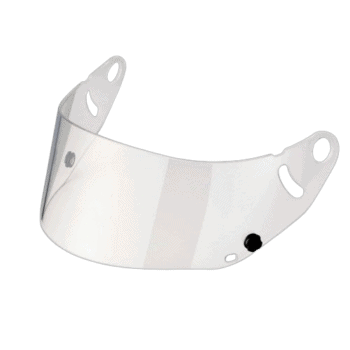 Clear racing helmet visor for Grand Prix Racewear, designed for motorcycle and motorsport safety, with a sleek transparent finish and secure mounting points.