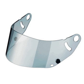 Clear racing helmet visor for Grand Prix Racewear, designed for motorcycle and motorsport safety, with adjustable mounting points.