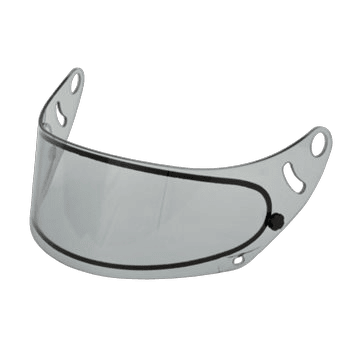 Clear racing helmet visor for Grand Prix racewear, designed for optimal visibility and safety in motorsport.