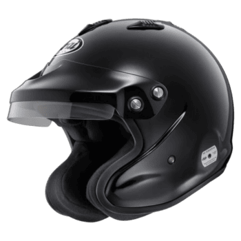 Black full-face motorcycle helmet with visor and ventilation system, designed for racing and high-speed riding.