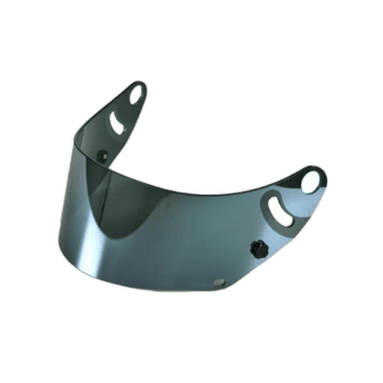Motorcycle helmet visor replacement part, clear and curved for optimal visibility and protection.