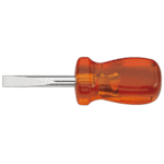 Flat-head screwdriver with orange handle and metal blade for slotted-head screws.