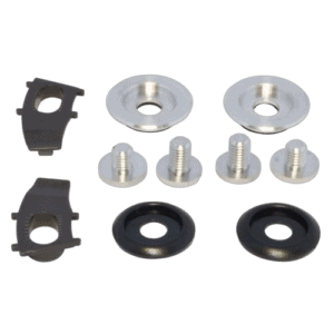 Set of racing car parts including metal washers, screws, rubber washers, and plastic clips for Grand Prix Racewear.