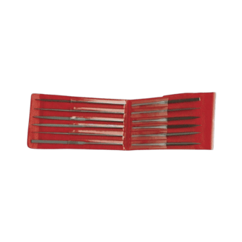 Facom set of 12 needle files in a red case, ideal for precision metalwork and detailed filing tasks.