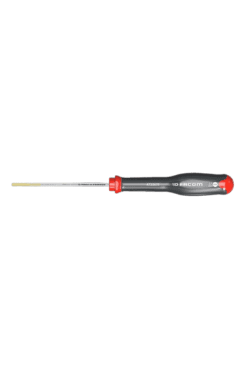 Precision screwdriver with a black handle and red accents, ideal for detailed mechanical work and electronics repair.