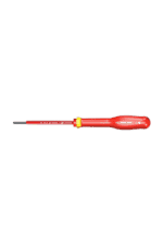 Red and yellow screwdriver with a black tip, ideal for precision work in racewear maintenance.