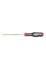 Precision screwdriver with a black and red handle and a long metal shaft, ideal for detailed mechanical work.