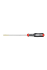 Precision screwdriver with a black and red handle and a long metal shaft, ideal for detailed mechanical work.