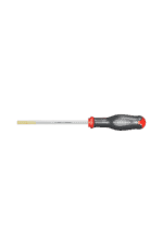 Precision screwdriver with a black handle and a long, slim metal shaft, ideal for detailed mechanical work and electronics repair.
