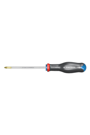 Facom screwdriver with a black handle and a yellow tip, suitable for precision work and mechanical repairs.