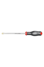 Precision screwdriver with red and black handle and metal shaft, ideal for mechanical and electronic repairs.