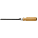 Wood handle screwdriver for Pozidriv screws with hexagonal blade, ideal for precision tasks.